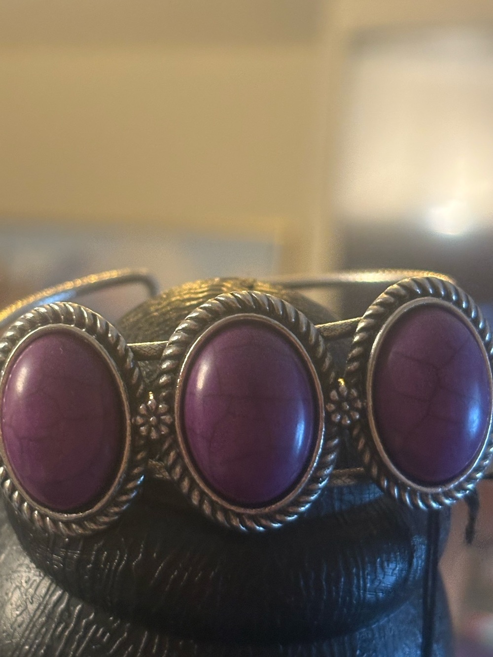 Purple Stone Triple-Accent Hoop Bracelet
